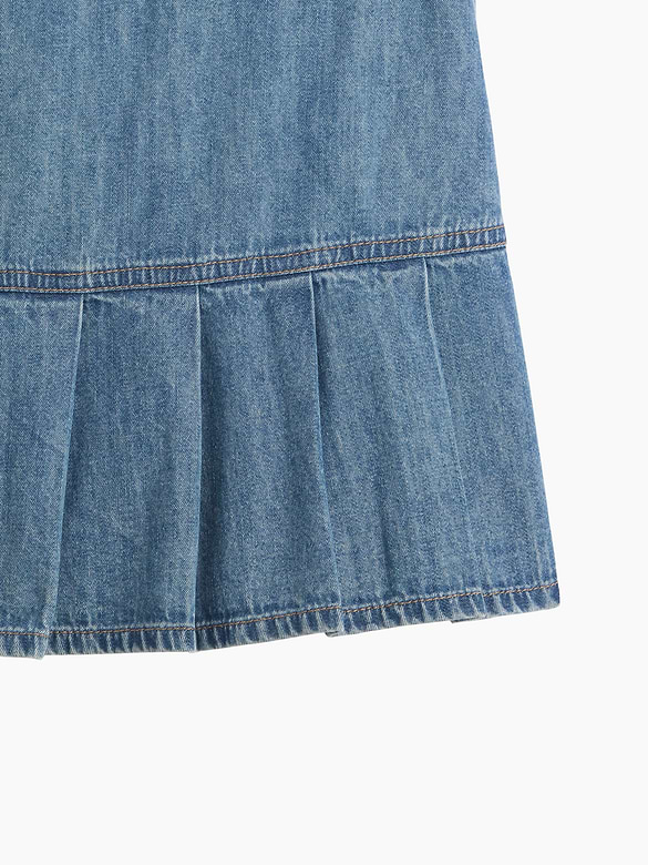 Kids Pull-On Pleated Denim Skirt