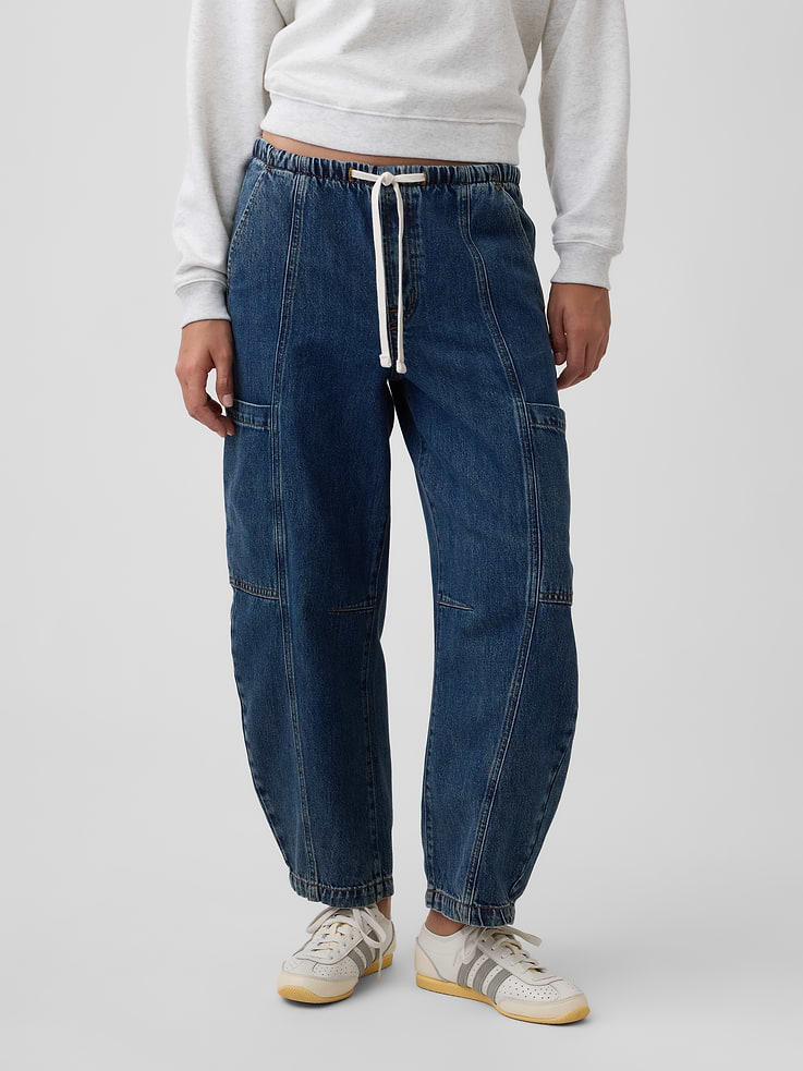 Image number 2 showing, Mid Rise SuperSoft Pull-On Barrel Jeans