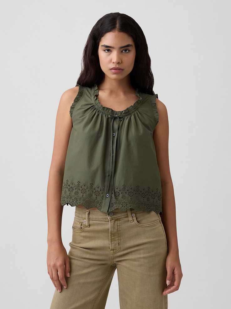 Image number 1 showing, Relaxed Sleeveless Button-Up Top
