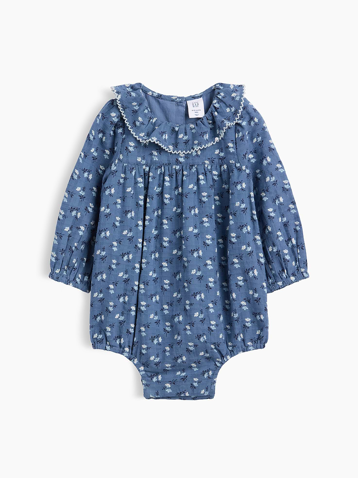 Image number 1 showing, Baby Ruffle Collar Floral Bubble Bodysuit
