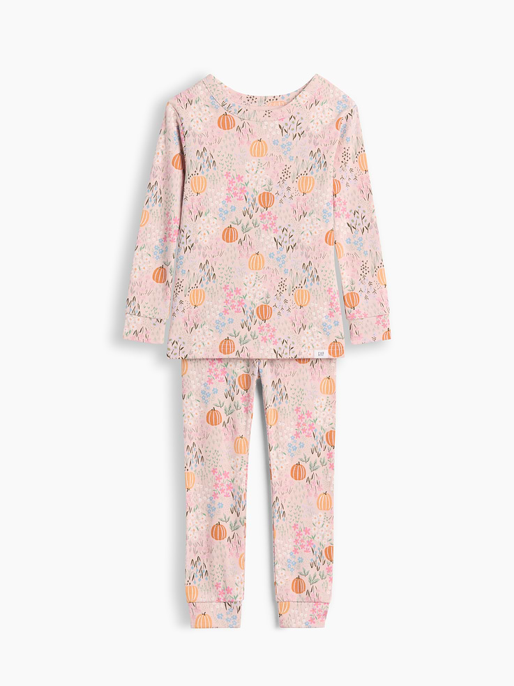 Image number 1 showing, Baby & Toddler Organic Brushed Cotton Floral Pumpkin PJ Set