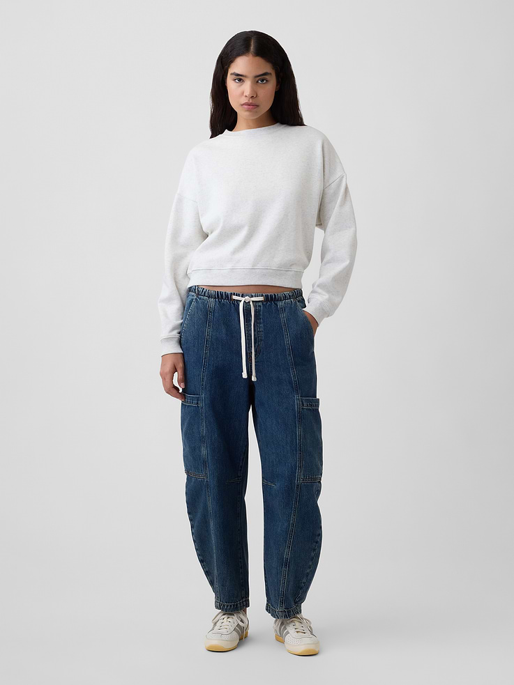 Image number 1 showing, Mid Rise SuperSoft Pull-On Barrel Jeans