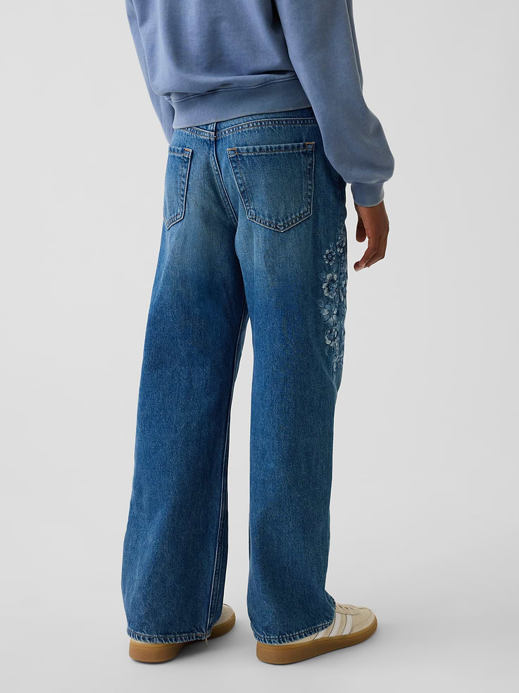 Image number 4 showing, Kids Low Rise Stride Embroidered Floral Wide-Leg Jeans