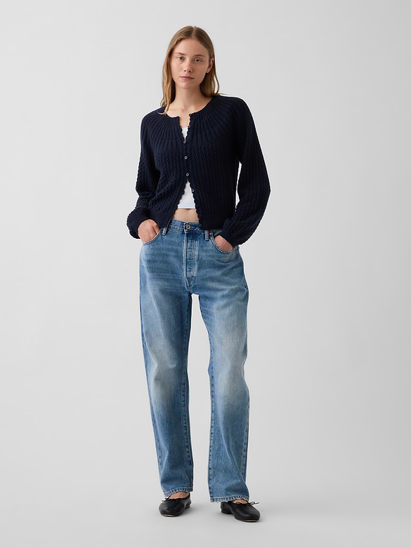 CashSoft Mix-Stitch Crop Cardigan Sweater