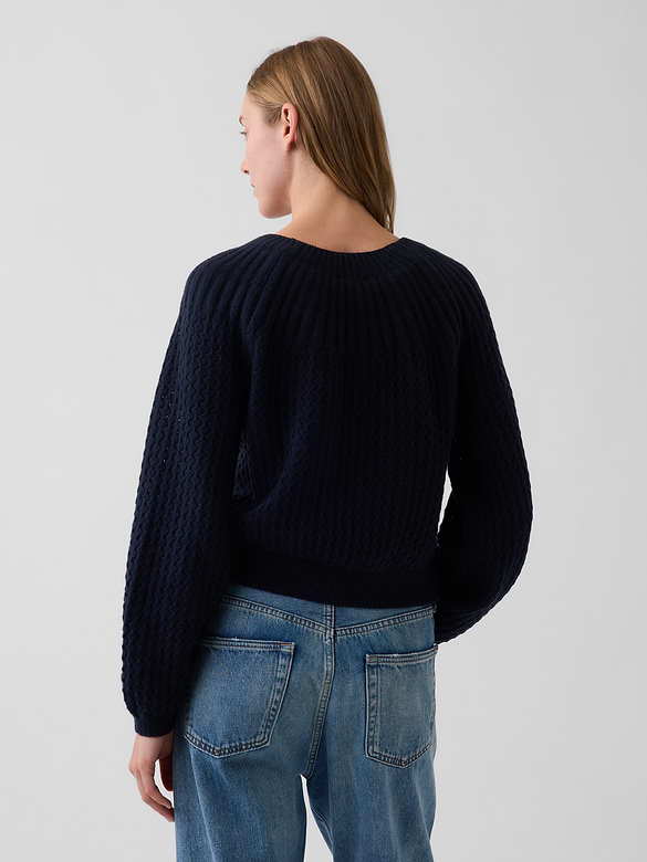 CashSoft Mix-Stitch Crop Cardigan Sweater