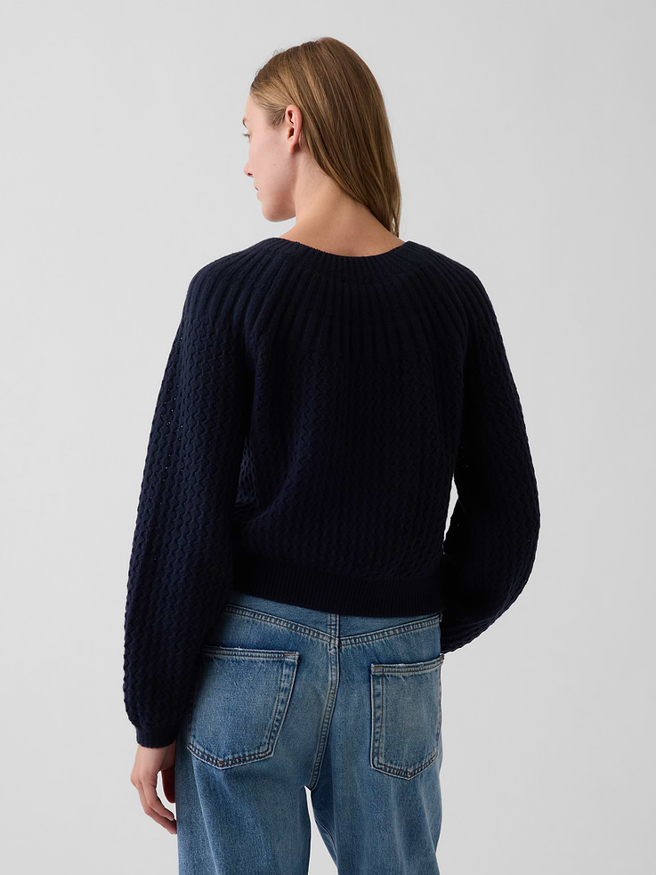 Image number 3 showing, CashSoft Mix-Stitch Crop Cardigan Sweater