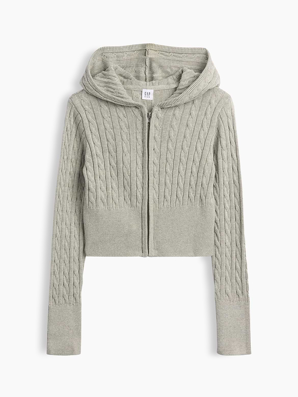 Kids 100% Cotton Cable-Knit Sweater Zip Hoodie