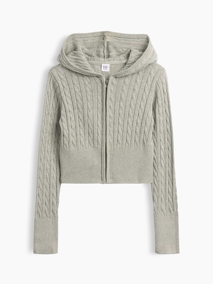 Image number 2 showing, Kids Cable-Knit Sweater Zip Hoodie