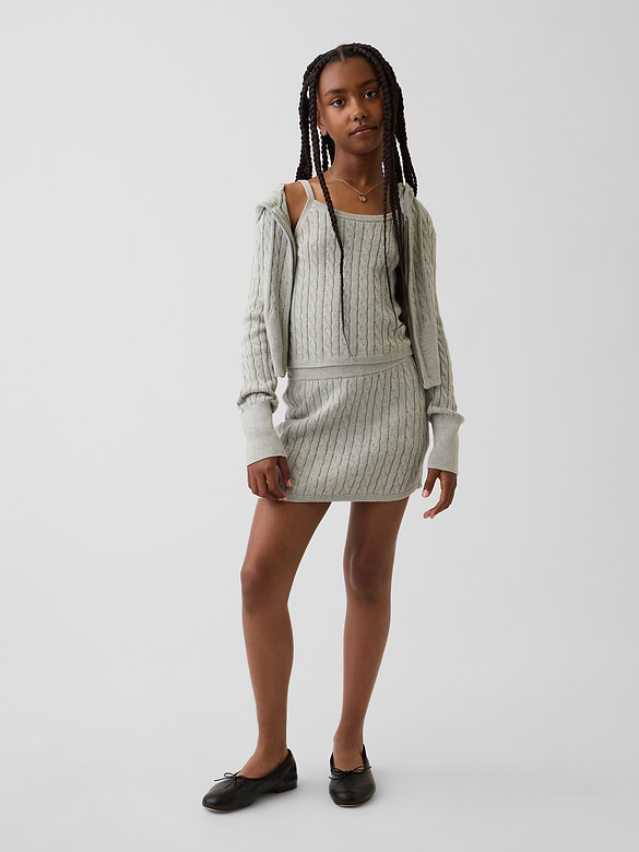 Kids 100% Cotton Cable-Knit Sweater Zip Hoodie