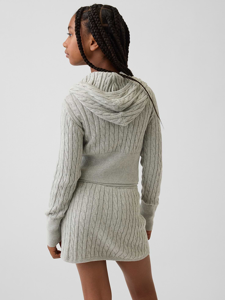 Image number 3 showing, Kids Cable-Knit Sweater Zip Hoodie