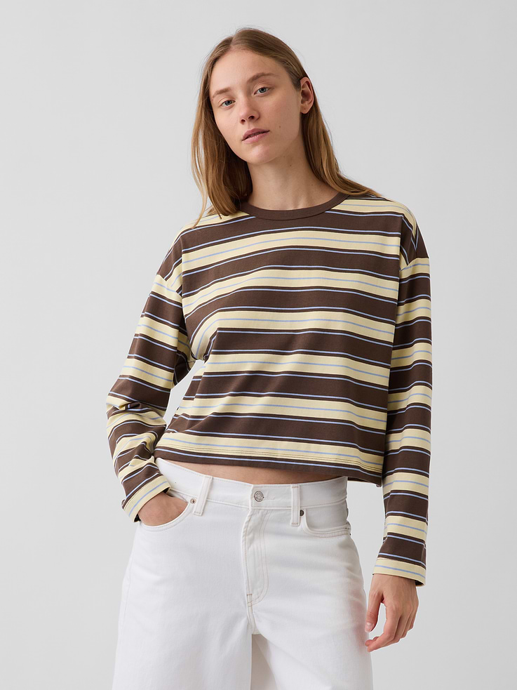 Image number 1 showing, Knit Oversized Crop T-Shirt