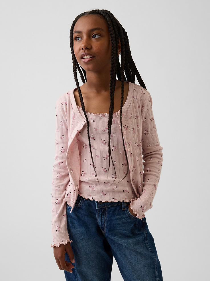 Image number 1 showing, Kids Pointelle Rib Cardigan