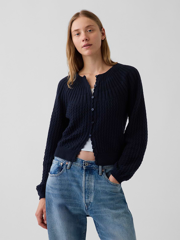CashSoft Mix-Stitch Crop Cardigan Sweater