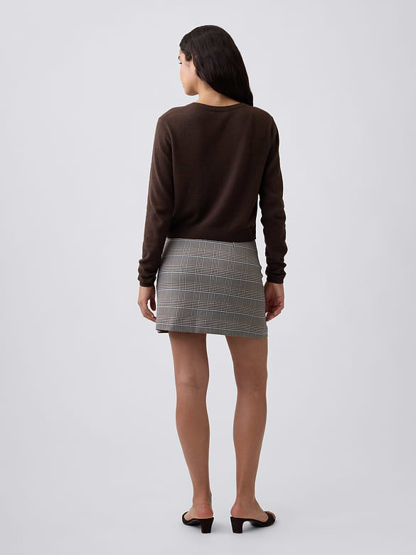 Recycled Pull-On Plaid Mini Skirt