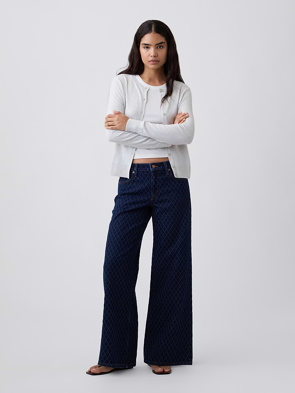 Mid Rise Print Wide-Leg Jeans