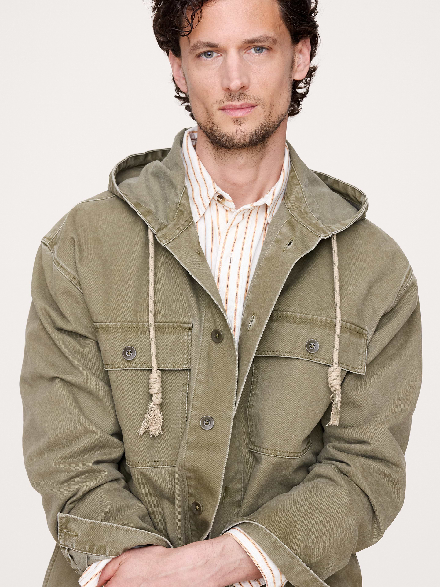 Image number 1 showing, Cotton Twill Hooded Overshirt