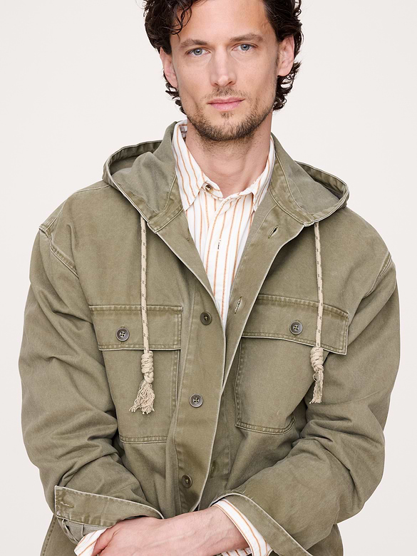 Cotton Twill Hooded Overshirt