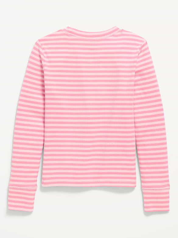 Printed Long-Sleeve Ribbed T-Shirt for Girls