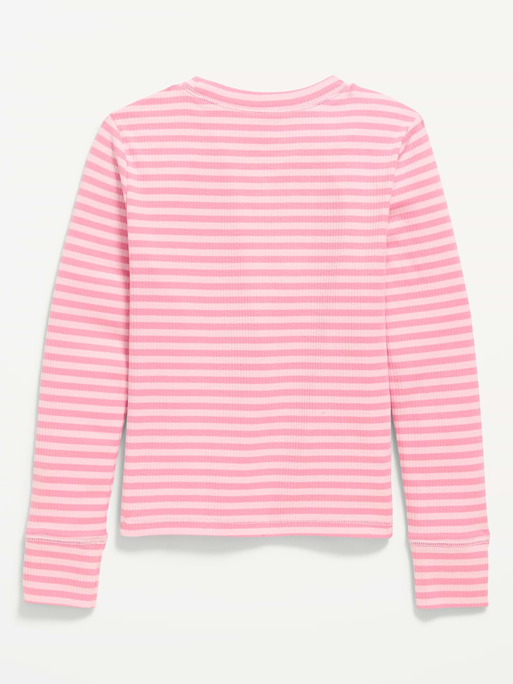 Image 2 of 2, Printed Long-Sleeve Ribbed T-Shirt for Girls