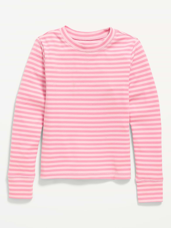 Printed Long-Sleeve Ribbed T-Shirt for Girls