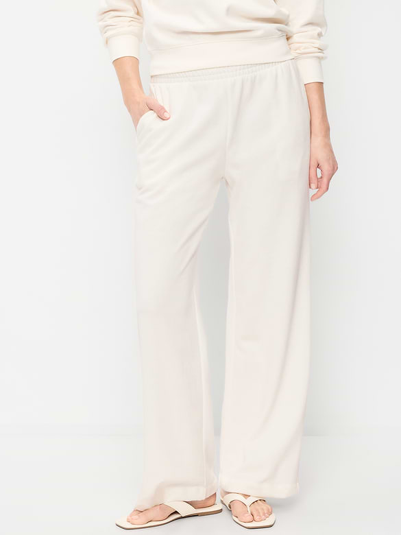 Pantalon en coton ouaté à jambe large et à taille haute PurConfort