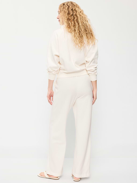 Pantalon en coton ouaté à jambe large et à taille haute PurConfort
