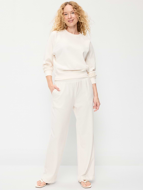 Pantalon en coton ouaté à jambe large et à taille haute PurConfort