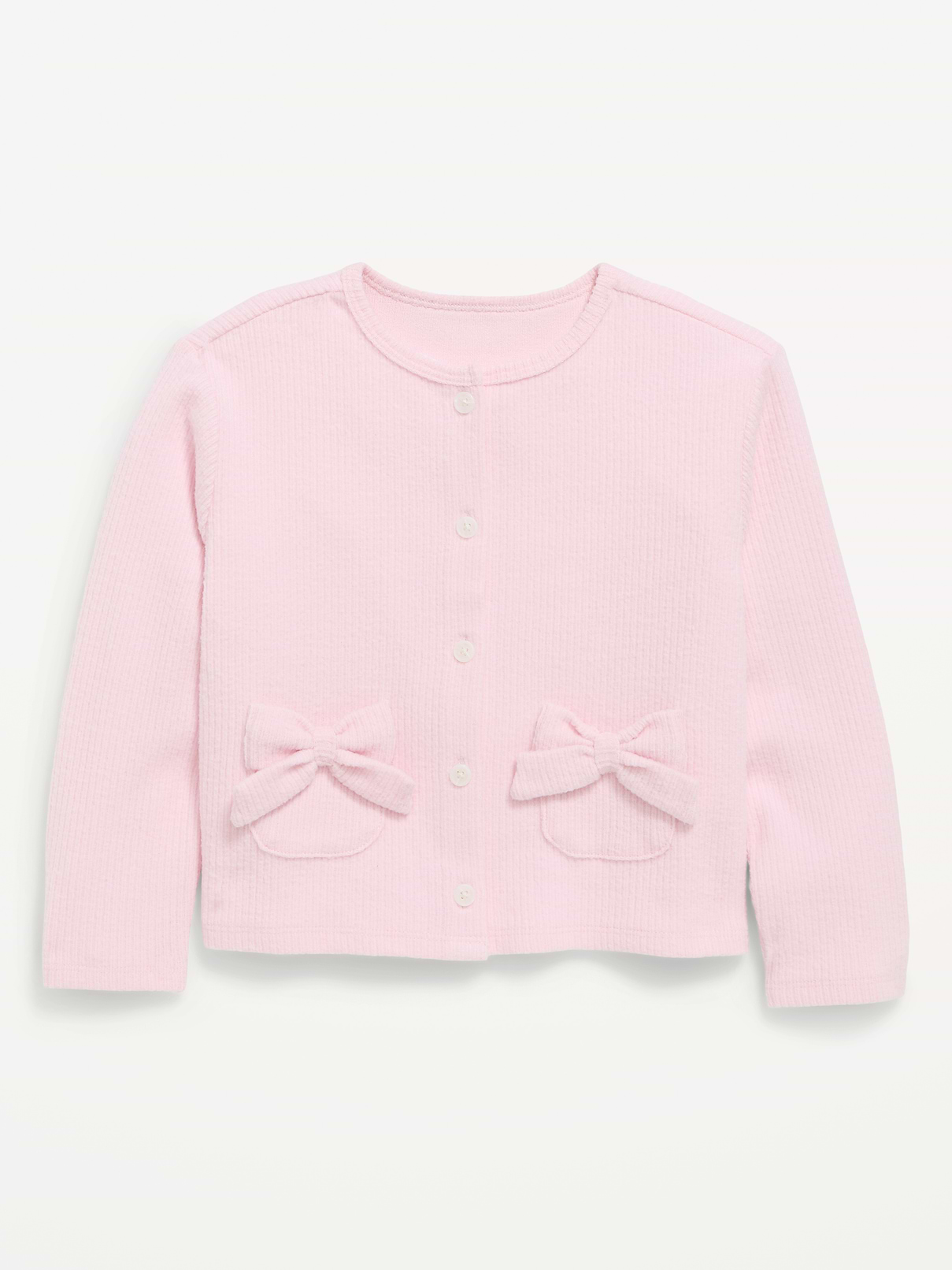 Image number 1 showing, Cozy Ribbed Bow-Pocket Cardigan Sweater for Toddler Girls
