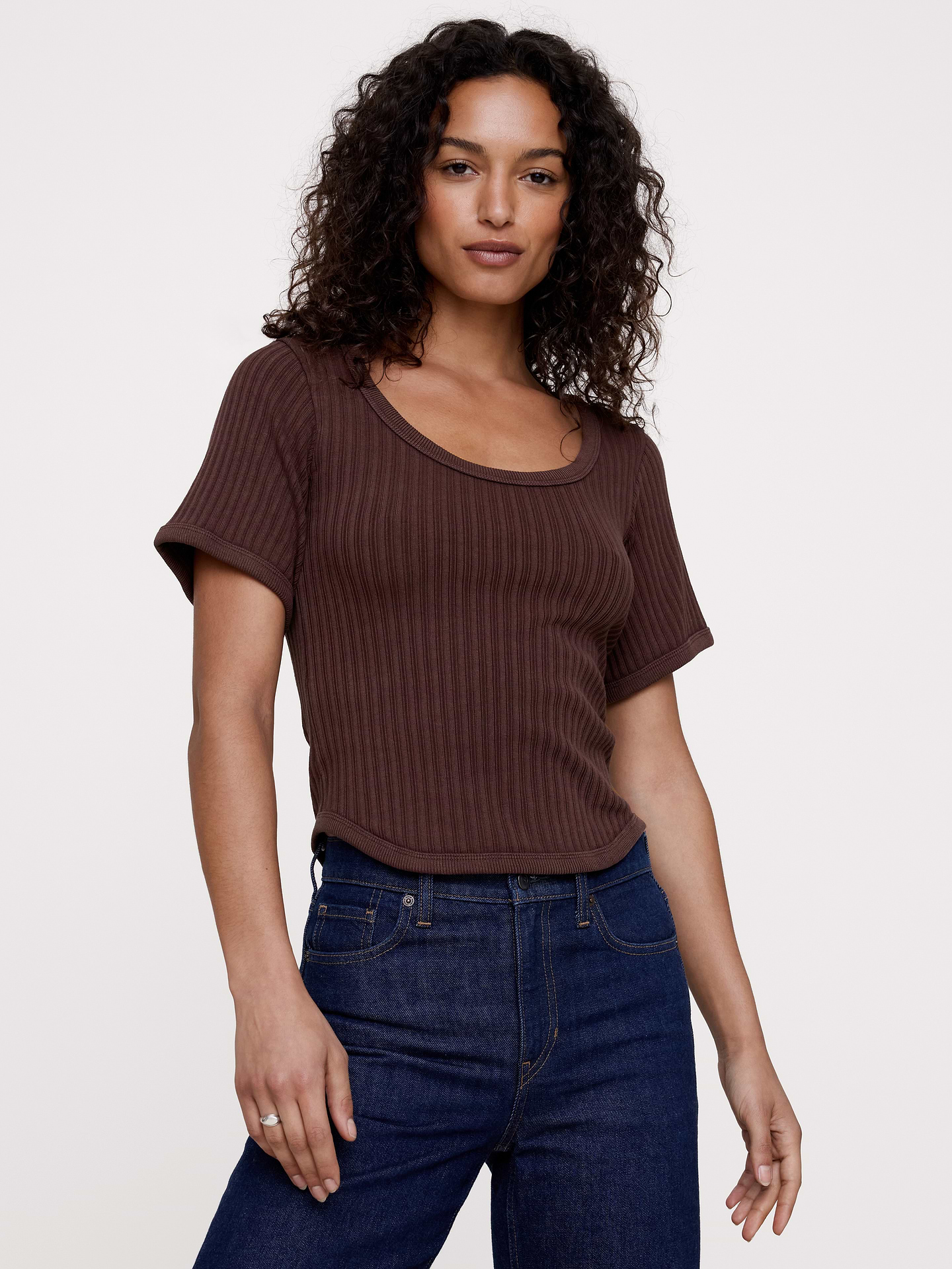 Image number 1 showing, Ribbed Stretch-Cotton Scoop-Neck T-Shirt