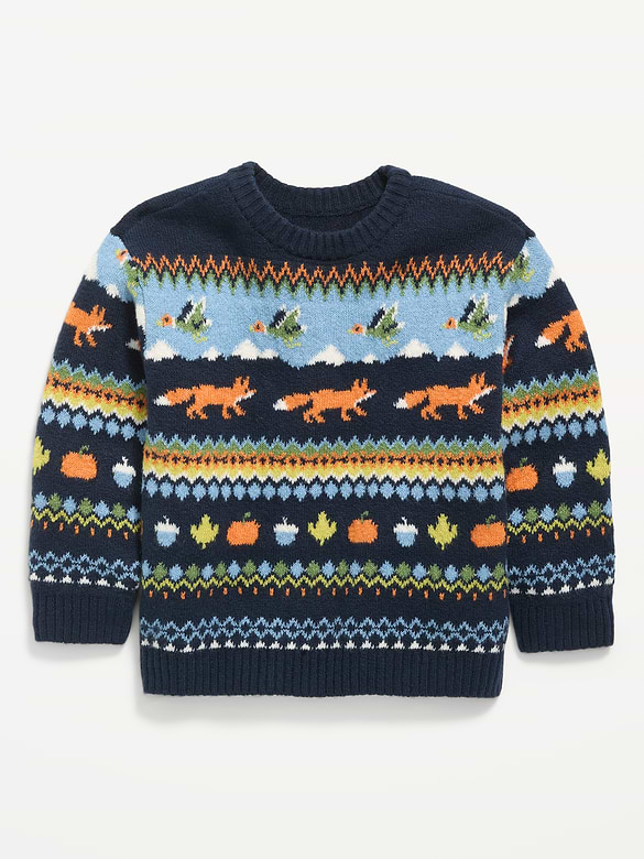 Printed Oversized Long-Sleeve Sweater for Toddler Boys