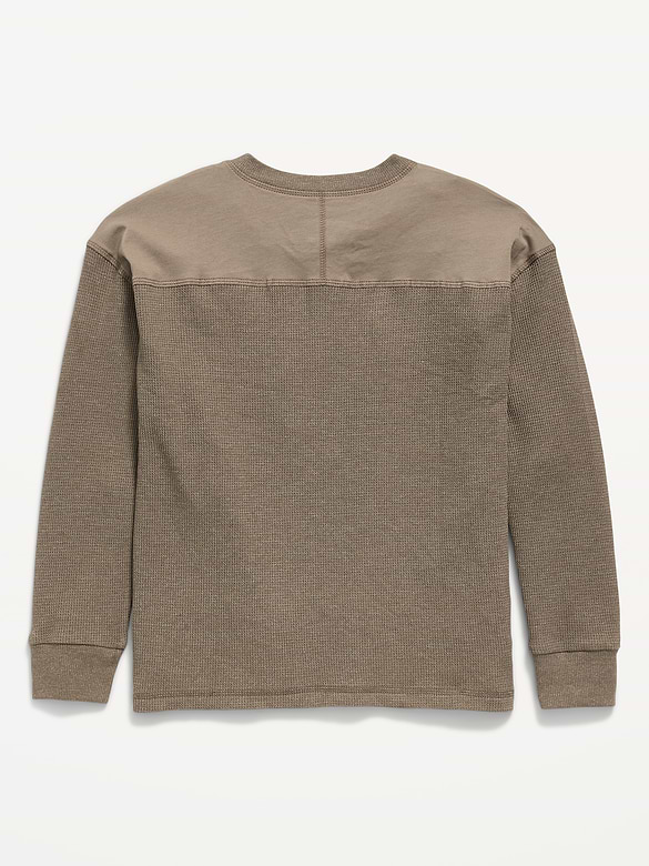 Oversized Long-Sleeve Waffle Knit Henley T-Shirt for Boys