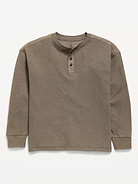 Image number 1 showing, Oversized Long-Sleeve Waffle Knit Henley T-Shirt for Boys