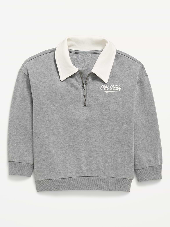 Oversized Logo Graphic Collared French Terry Quarter-Zip for Toddler Boys