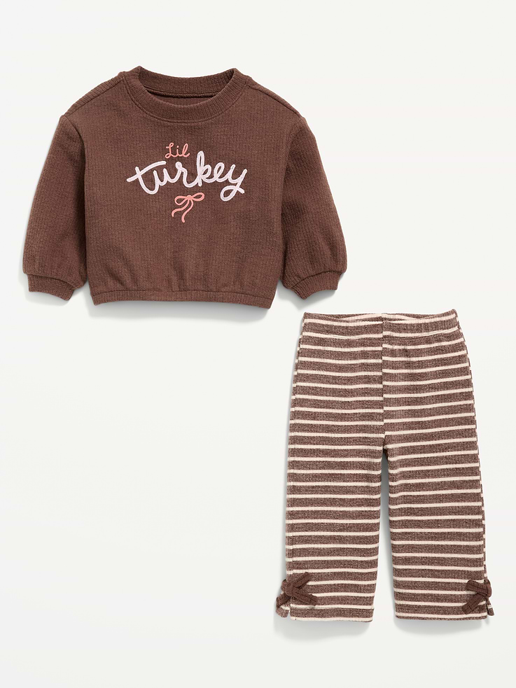 Image 2 of 2, Printed Ribbed Sweatshirt and Wide-Leg Pants Set for Baby