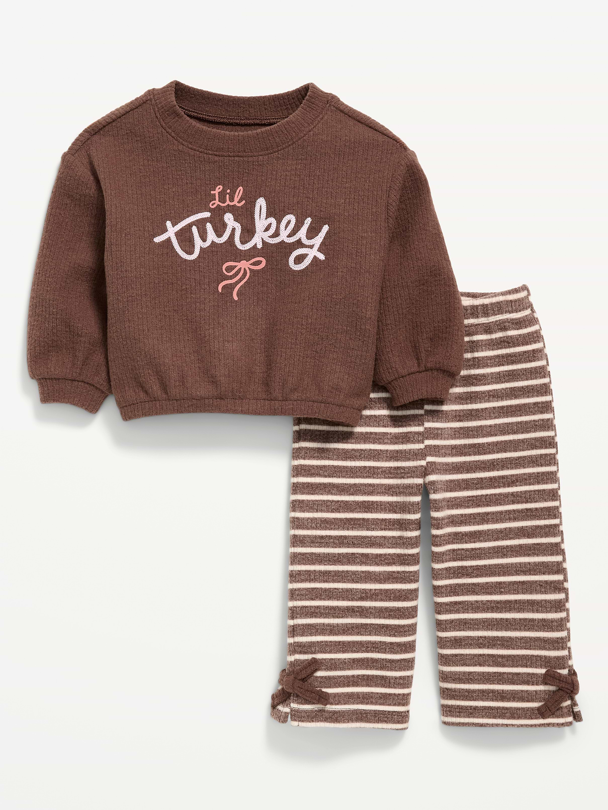 Image number 1 showing, Printed Ribbed Sweatshirt and Wide-Leg Pants Set for Baby