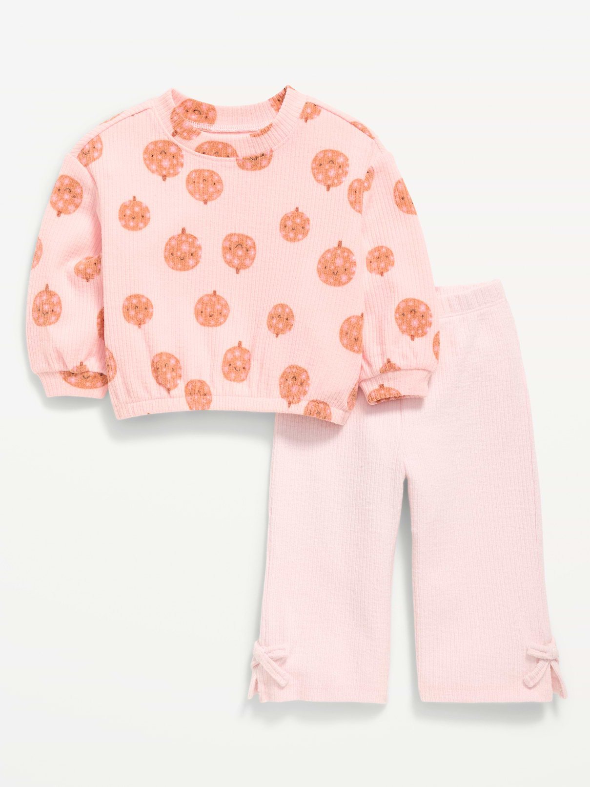 Image number 3 showing, Printed Ribbed Sweatshirt and Wide-Leg Pants Set for Baby