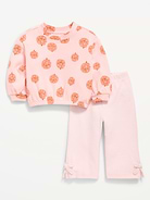 Image number 1 showing, Printed Ribbed Sweatshirt and Wide-Leg Pants Set for Baby