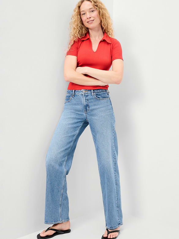 Ribbed Keyhole Polo Top