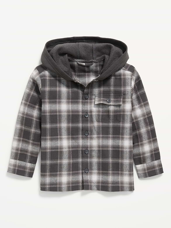 Long-Sleeve Hooded Flannel Shirt for Toddler Boys
