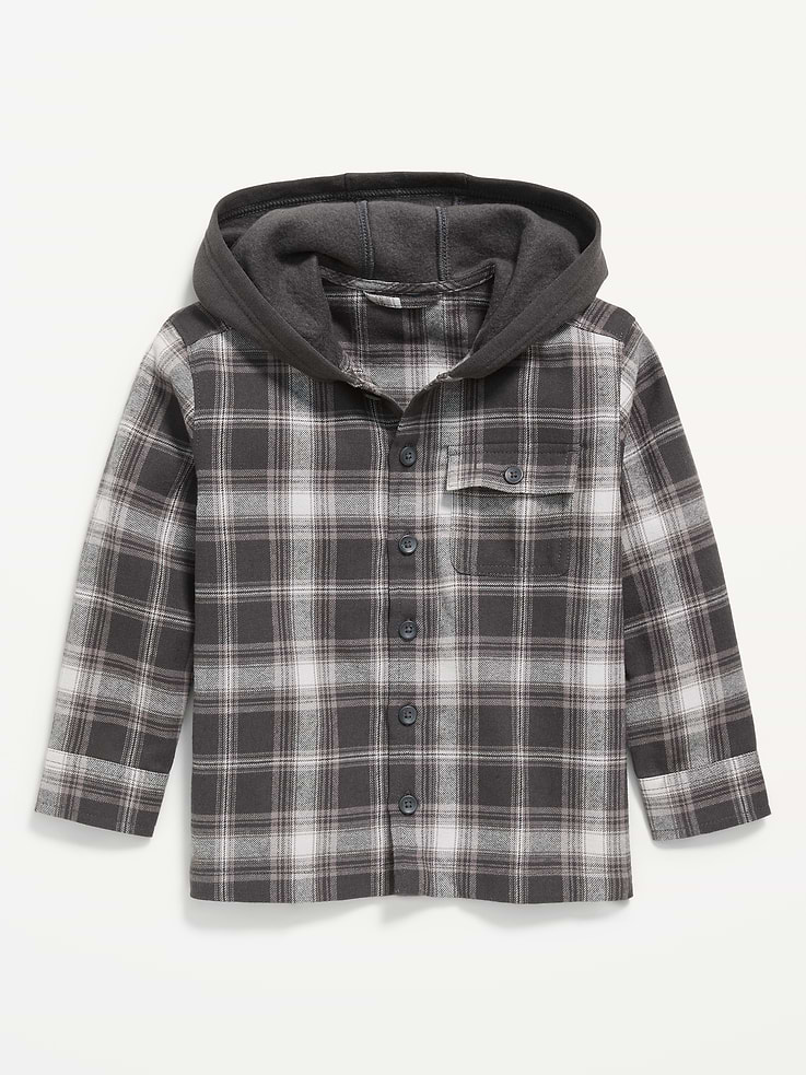 Image 1 of 2, built-in hood, long sleeves, buttoned cuffs, full length button front, flap buttoned pocket at chest, Product #908536