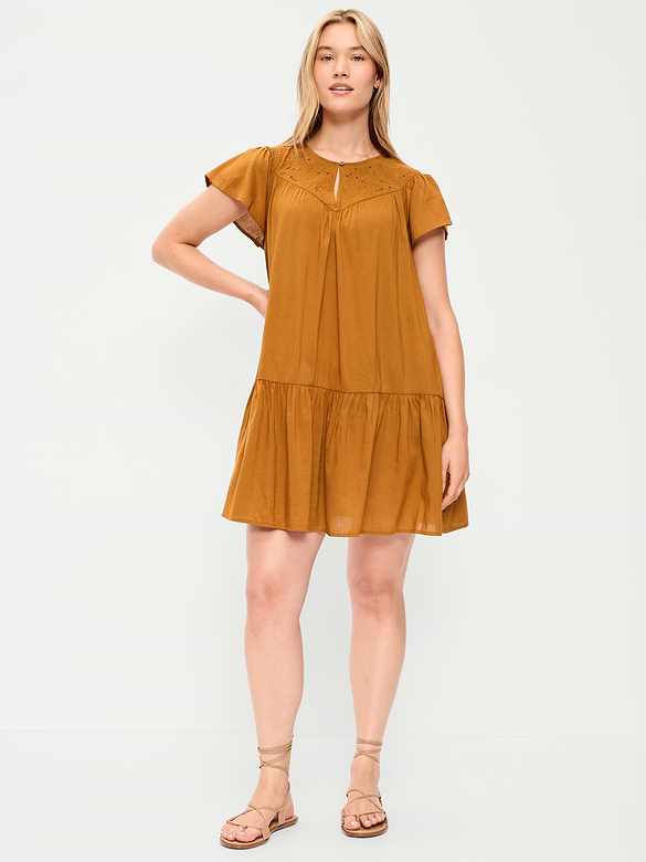 Flutter-Sleeve Mini Swing Dress