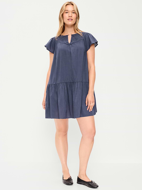 Flutter-Sleeve Mini Swing Dress