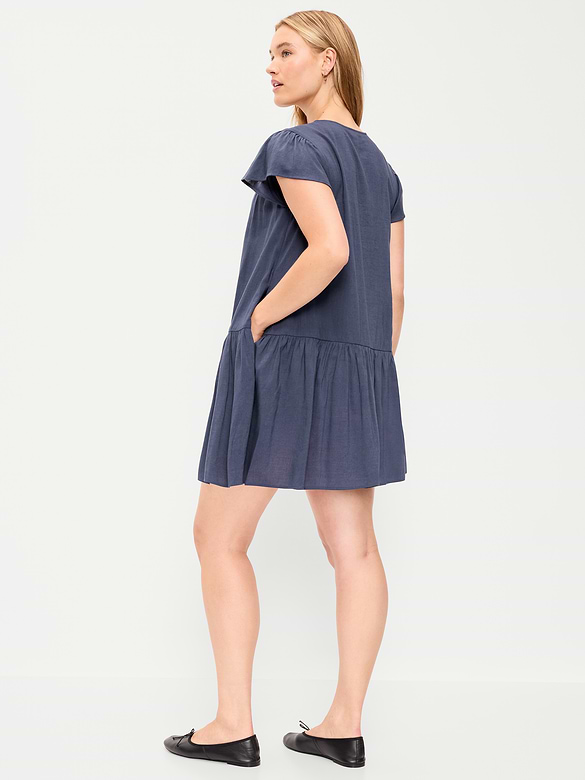Flutter-Sleeve Mini Swing Dress