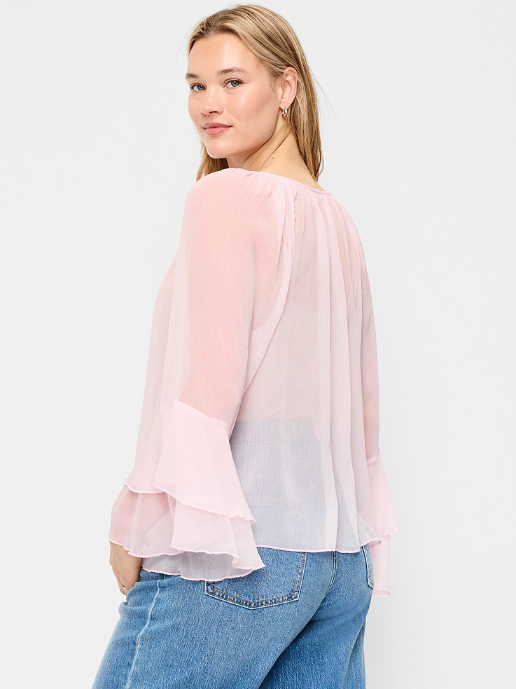 Image number 6 showing, Sheer Chiffon Bell-Sleeve Top