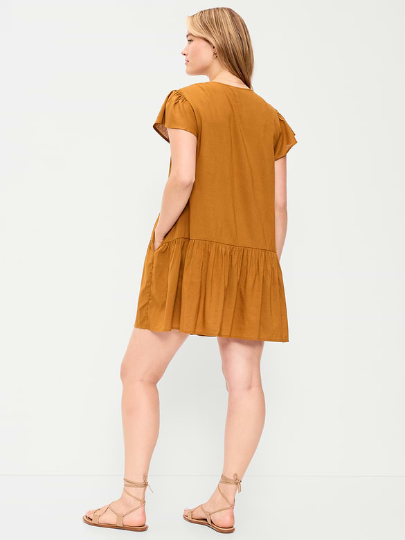 Flutter-Sleeve Mini Swing Dress