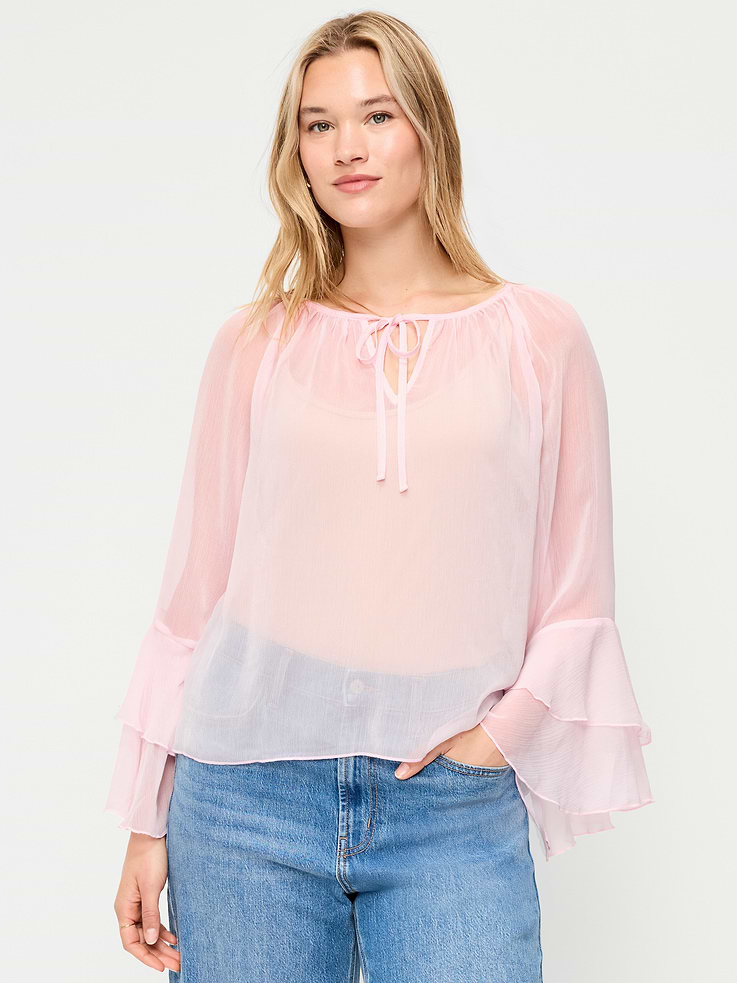 Image number 5 showing, Sheer Chiffon Bell-Sleeve Top