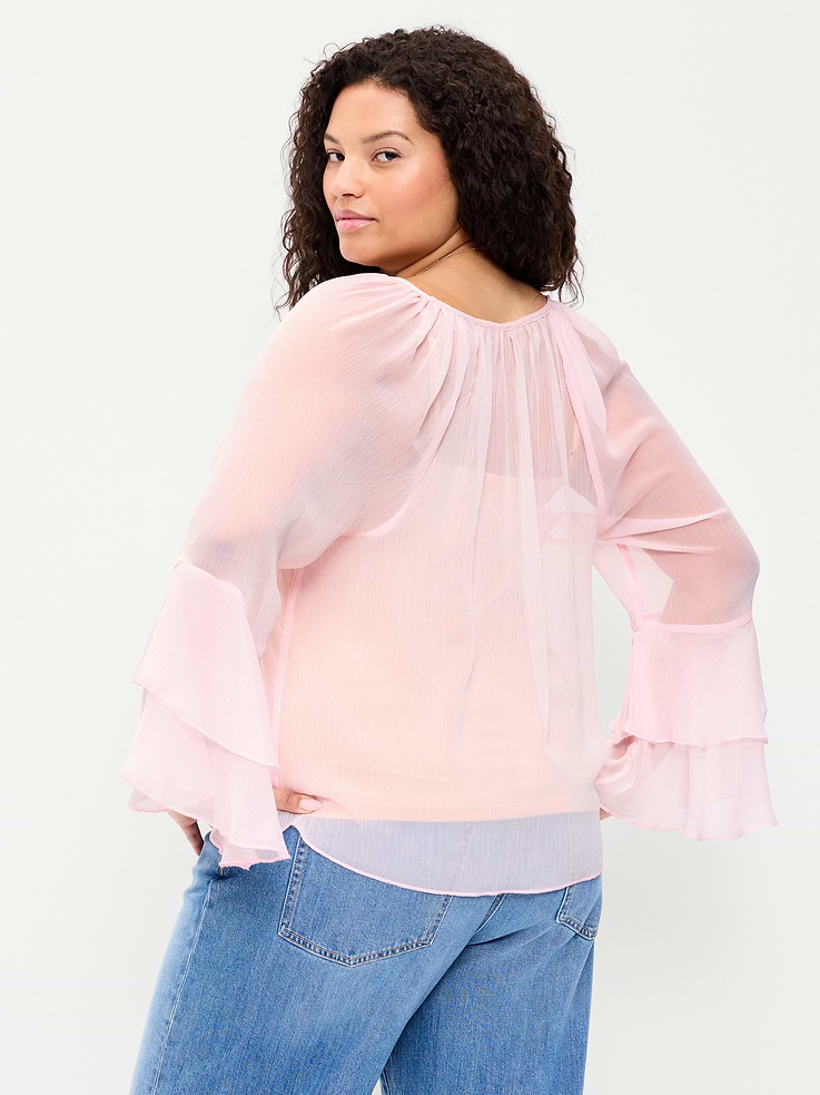 Image number 8 showing, Sheer Chiffon Bell-Sleeve Top