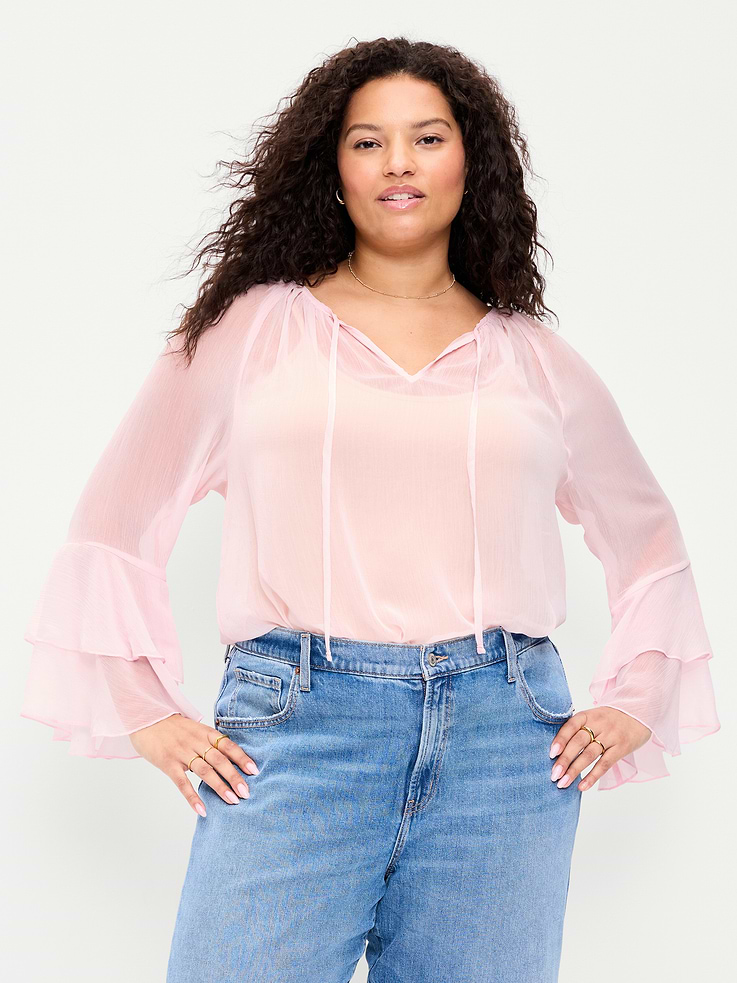 Image number 7 showing, Sheer Chiffon Bell-Sleeve Top