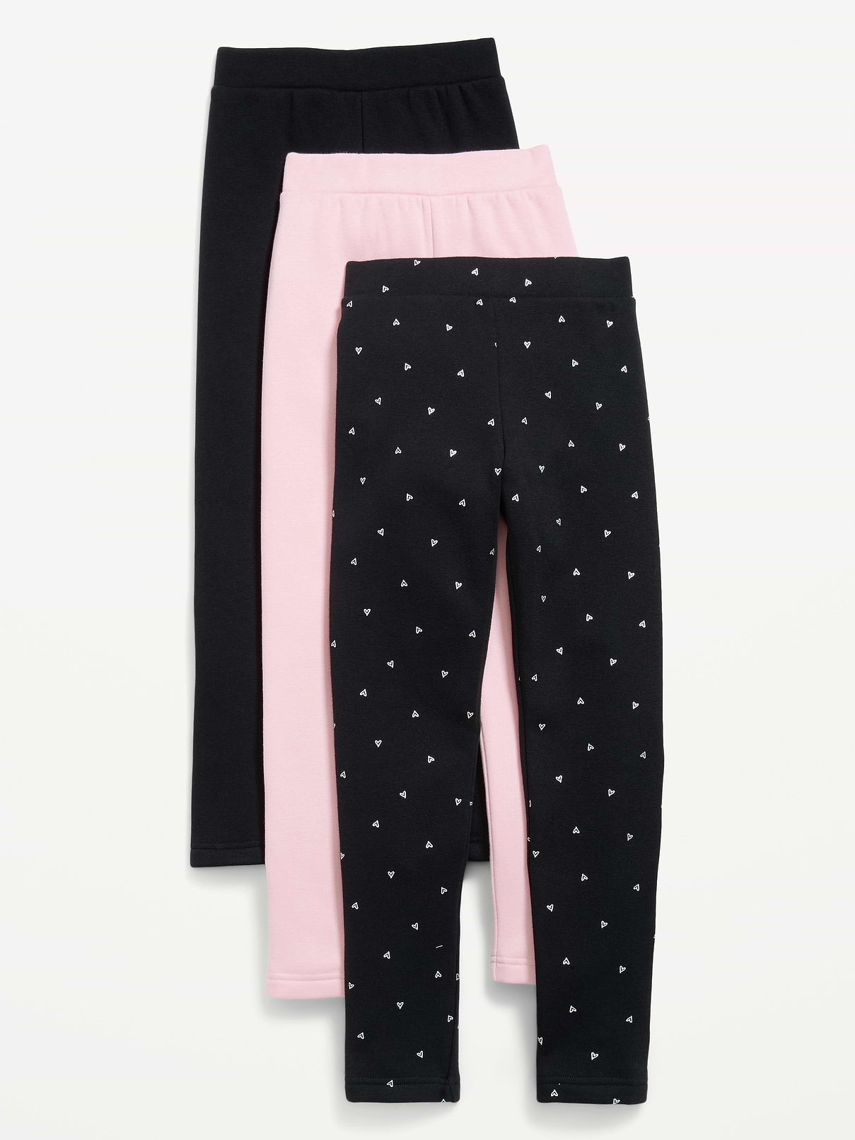 Image number 1 showing, High-Waisted Full-Length Fleece Leggings 3-Pack for Girls
