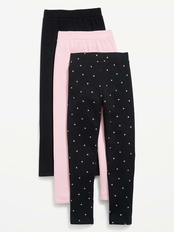 High-Waisted Full-Length Fleece Leggings 3-Pack for Girls